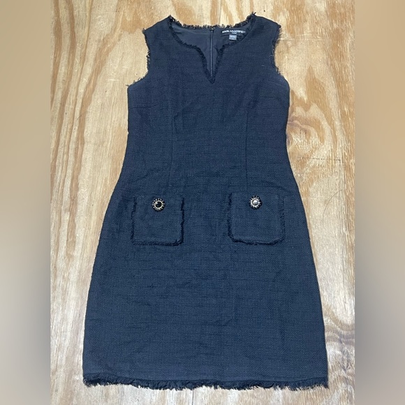 Karl Lagerfeld Paris tonal Tweed black Dress size 8 ruff edges @O - Picture 5 of 9